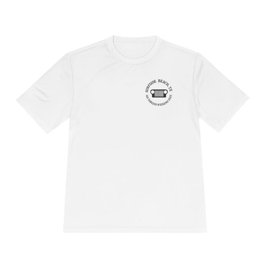 Unisex Moisture Wicking Tee - "Let's Get Dirty and Go Topless!" Adventure Shirt